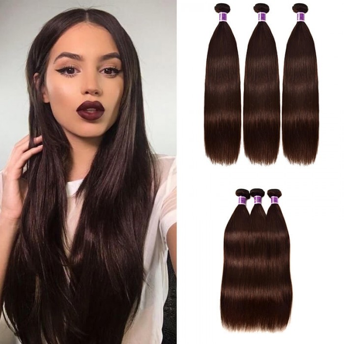 Incolorwig Brazilian 3 Bundles Virgin Human Hair  #2 Dark Brown High Quality Straight Weave