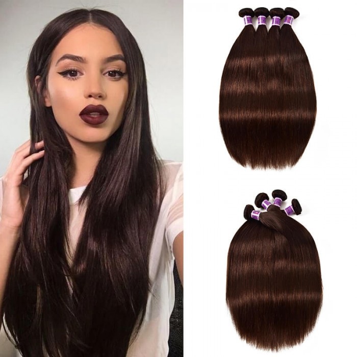 Incolorwig Virgin Peruvian Straight #2 Dark Brown 4 Bundles Human Hair Weave   