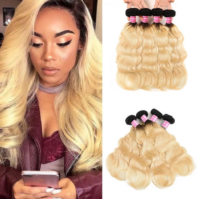 Incolorwig Quality Peruvian Human Hair #T1B613 Ombre Blonde Body Wave 4 Bundles Deals 