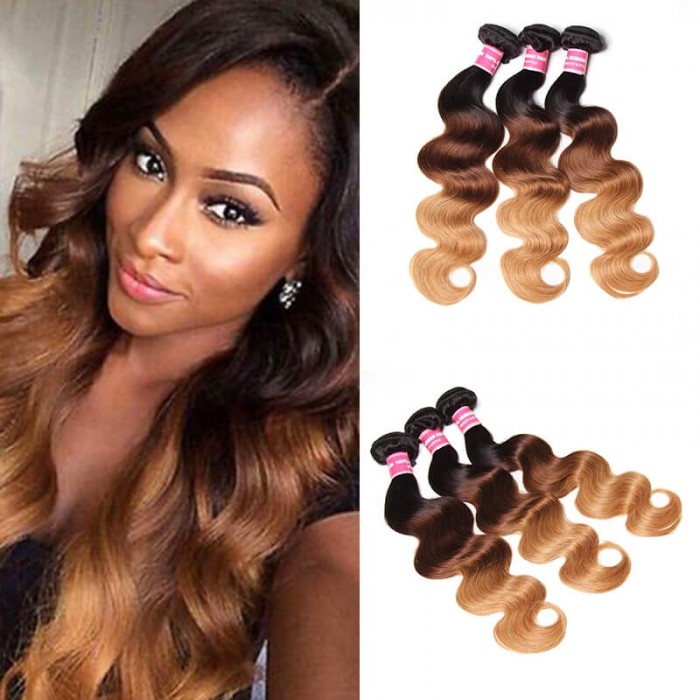 Incolorwig Virgin Brazilian Body Wave Hair Weave  #T1B427 Ombre Human Hair Weave 3 Bundles