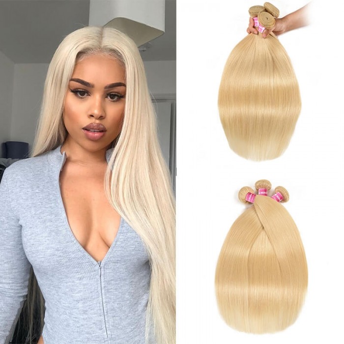 Incolorwig 100% Peruvian Human Hair # 613 Blonde Straigh Hair Weaves 3 Bundles