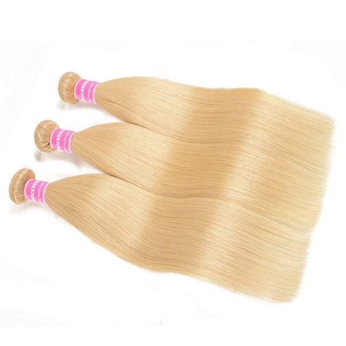 Incolorwig 100% Brazilian Human Hair # 613 Blonde Straigh Hair Weaves 3 Bundles