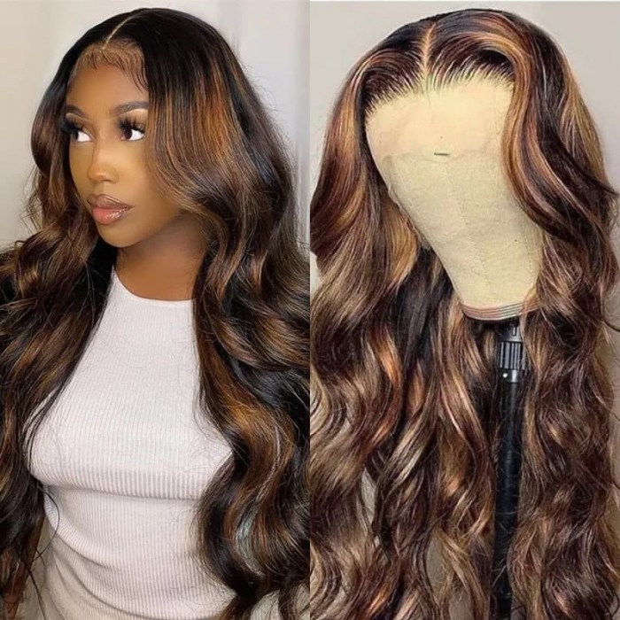 Incolorwig Brown Color Body Wave 13*4 Lace Front Wigs 150% Density FB30 Highlight Wigs