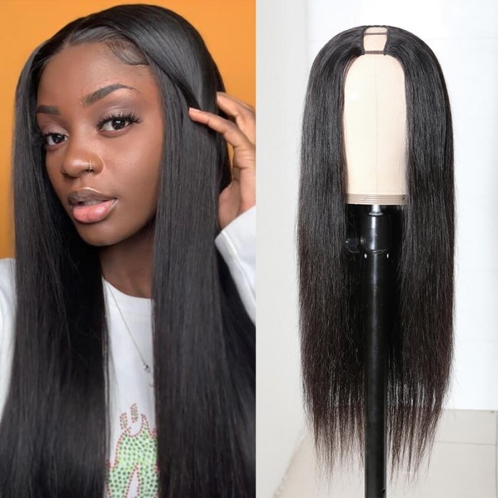 Easy To Wear Straight Human Hair U Part Wigs 20 Inch