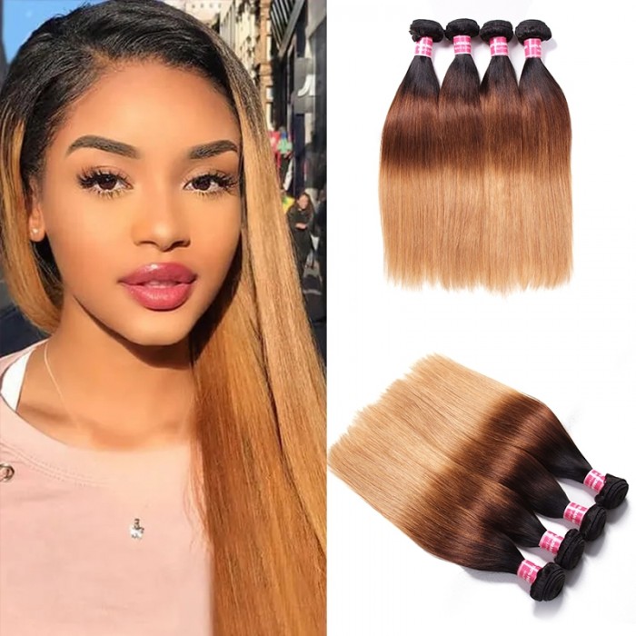 Incolorwig Quality Peruvian Human Hair #T1B427 Ombre Color Straight Human Hair Weave 4 Bundles Deals