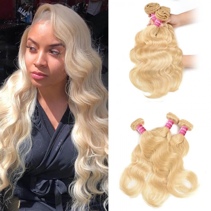 Incolorwig Soft Peruvian Virgin Human Hair # 613 Blonde Body Wave Hair Weaves 3 Bundles