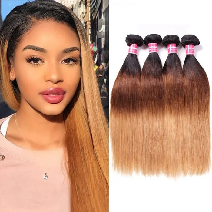 Incolorwig Virgin Brazilian Hair #T1B427 Ombre Color Straight Human Hair Weaving 4 Bundles Deals