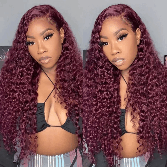 Incolorwig Friday  Flash Sale 16 Inch 3 Lots ONLY 99J Burgundy Lace Part Wig Colored Curly Wig