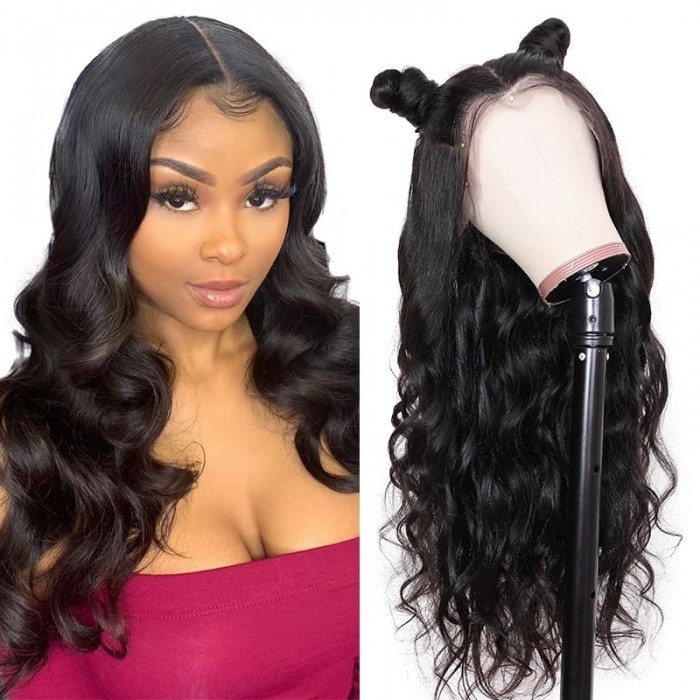 Incolorwig Body Wave Wigs 13*4 Pre-plucked Lace Front Human Hair Wig 150% Density Natural Black