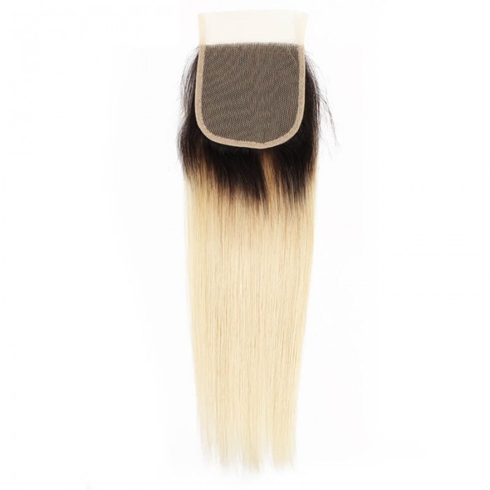 Incolorwig New #T1B613 Blonde Brazilian Free Part 4*4 Straight Human Hair Lace Closure