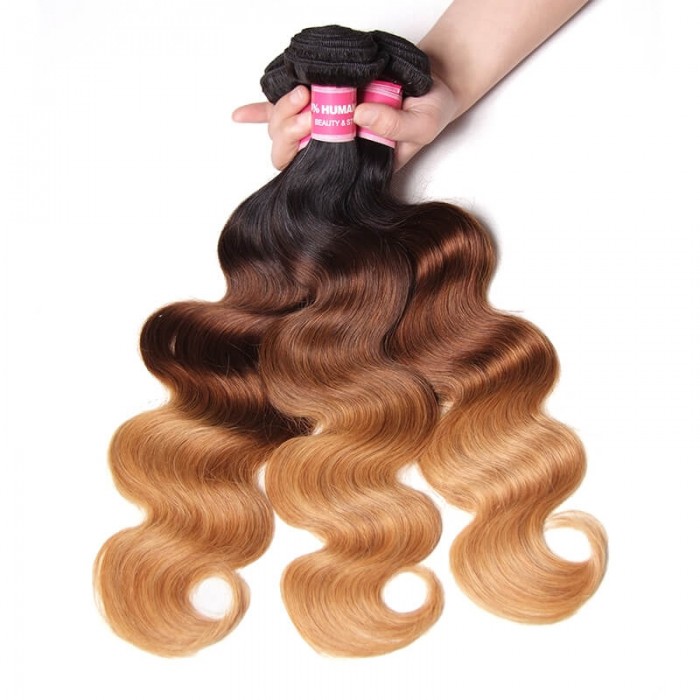 Incolorwig New Arrival #T1B427 Ombre Body Wave Ombre Color 3 Bundles With 4*4 Lace Closure Free Part