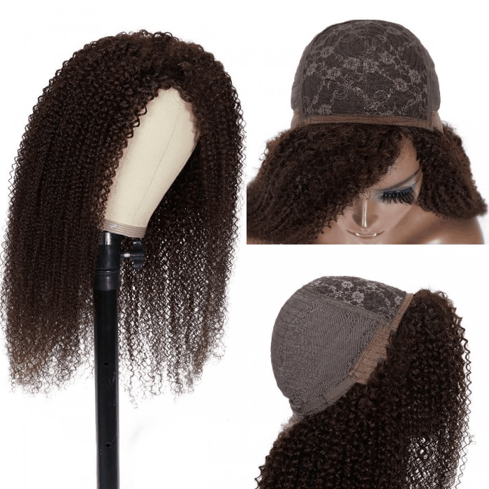 Incolorwig Kinky Curly Glueless Wigs Full Color Human Hair Wigs 150% Density Color #2