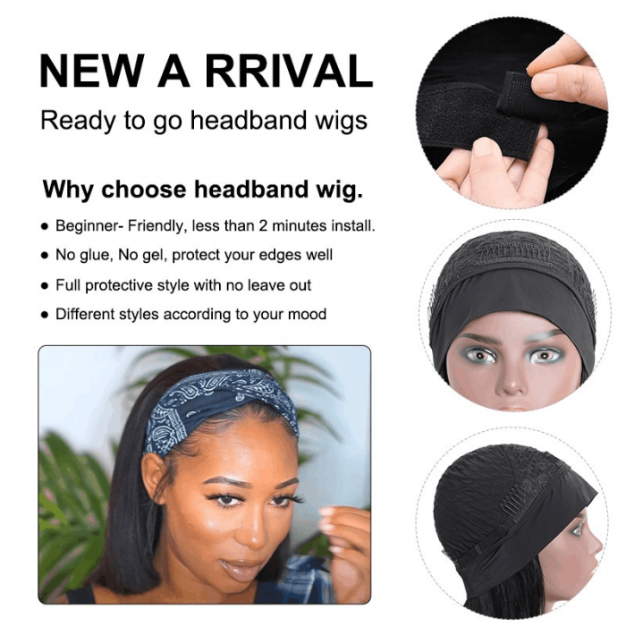 Incolorwig Flash Sale 10 Inch Short Cut Bob Wigs Human Hair Headband Wigs