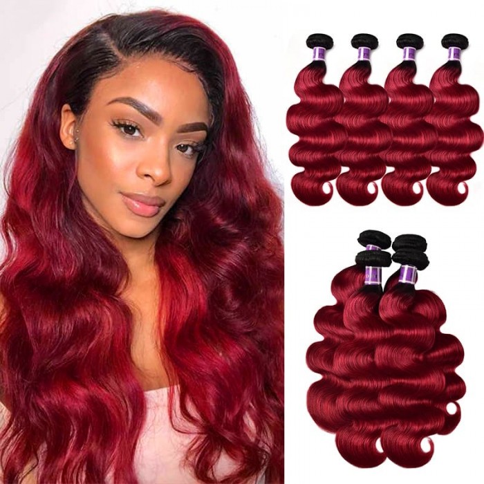 TB Ombre Burgundy Body Wave Human Hair Weave 4 Bundles Deals