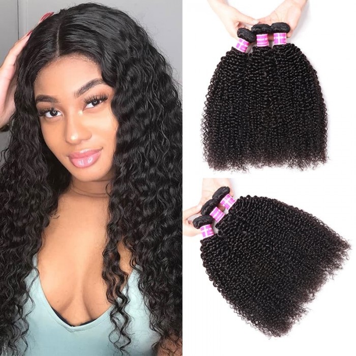 Incolorwig Kinky Curly Hair Weave 3 Bundles Brazilian Virgin Hair Natural Color