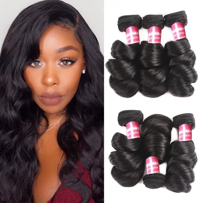 Incolorwig Brazilian Loose Wave Bundles 3 Pcs Loose Natural Black Human Hair Bundles