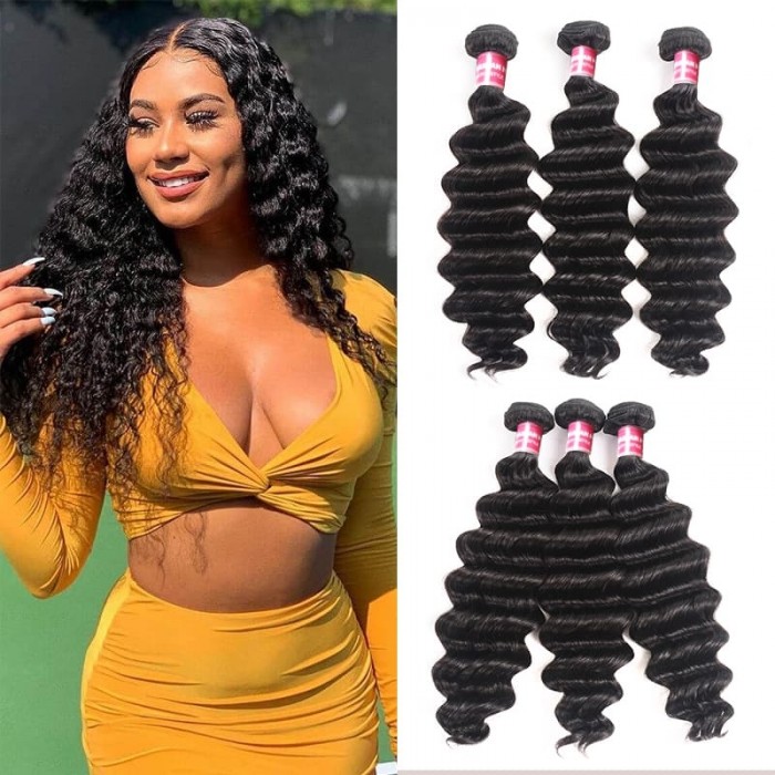 Incolorwig 100% Virgin Hair Weave 3 Bundles Loose Deep Wave Human Hair