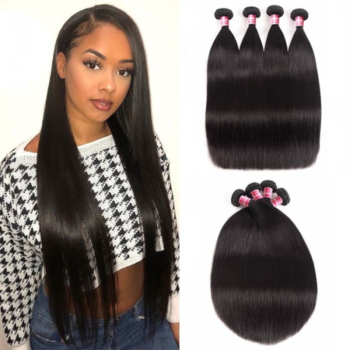 Incolorwig 100% Virgin Human Hair Weave Soft Brazilian Straight Hair 4 Bundles Affordable Price