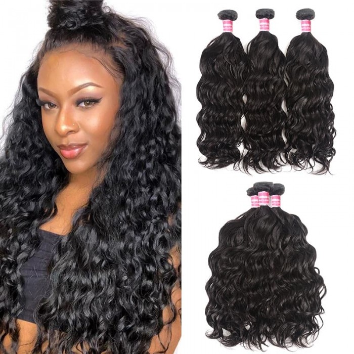 Incolorwig Brazilian Virgin Hair Natural Wave 3 Bundles Human Hair Extensions Natural Color