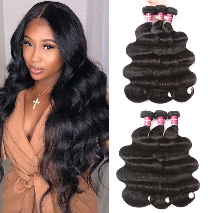 Incolorwig Brazilian Body Wave Hair 3 Bundles Natural Color Brazilian Virgin Hair Extensions