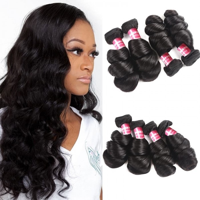 Incolorwig Best Virgin Human Hair Remy Brazilian Virgin Hair Loose Wave 4 Bundle Deals