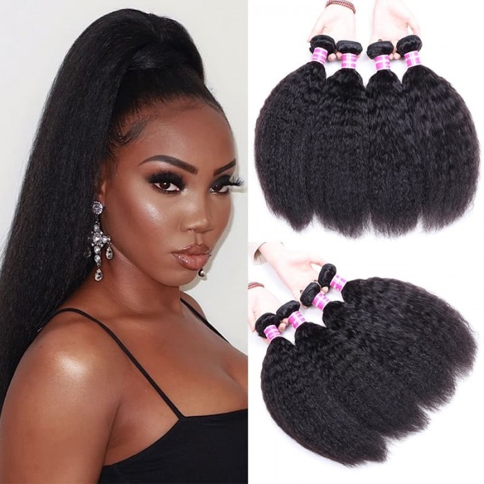 Incolorwig Brazilian Kinky Straight Weave 4 Bundles Natural Hair Virgin Human Hair