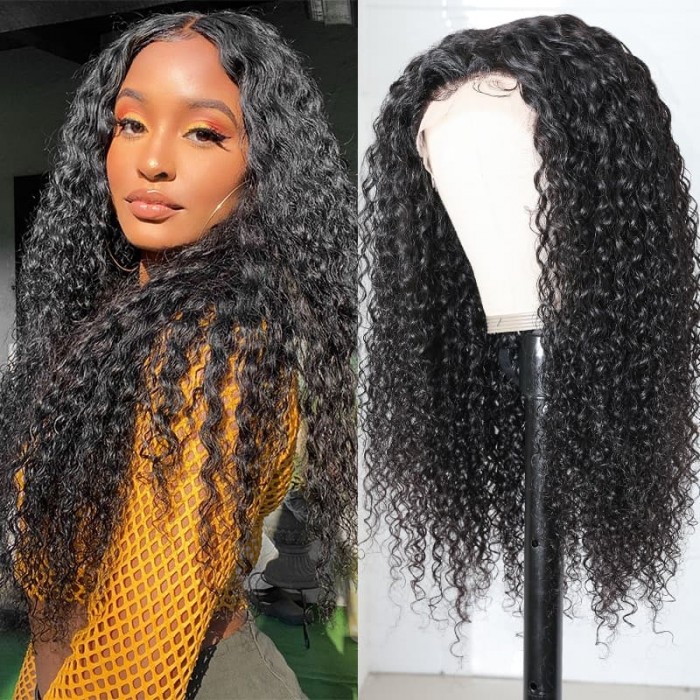 Incolorwig Middle Part Jerry Curly Wig Natural Black 13*5*0.5 T Part Wig 150% Density 13x4 Lace Front Human Hair Wigs