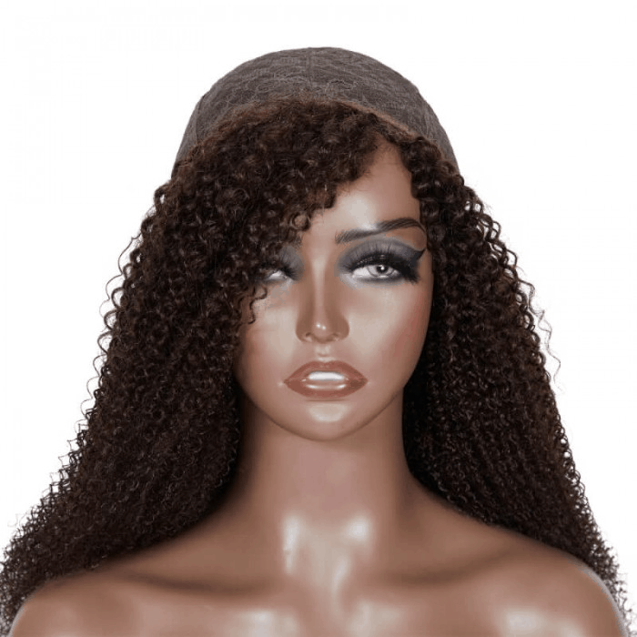 Incolorwig Kinky Curly Glueless Wigs Full Color Human Hair Wigs 150% Density Color #2