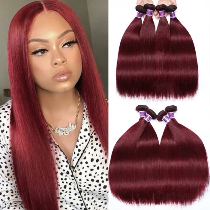 Incolorwig Peruvian 99J Human Hair 4 Bundles Straight Human Hair Weave