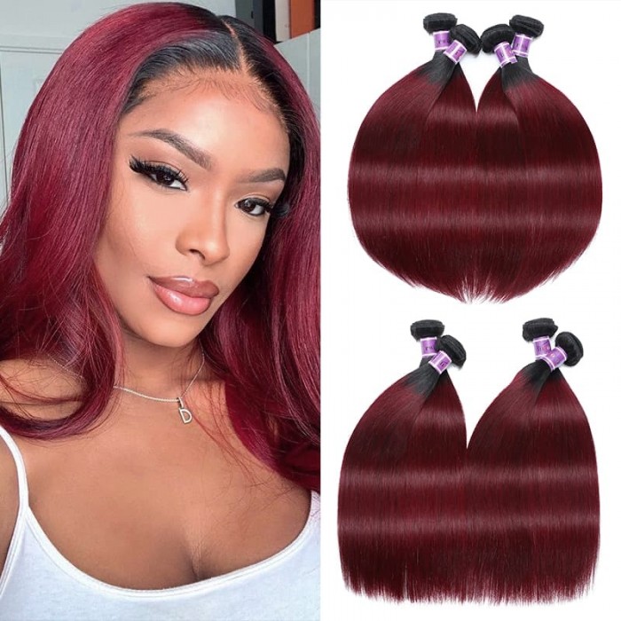 Incolorwig Peruvian Human Hair Weave Novel Hair Color TB99J Straight Human Hair Weave 4 Bundles Deals