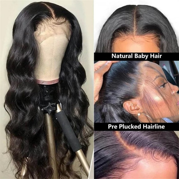 Incolorwig Body Wave Wigs 13*4 Pre-plucked Lace Front Human Hair Wig 150% Density Natural Black