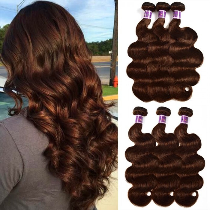 Incolorwig 3 Bundles Brazilian Human Hair Weave 100% Human hair  #4 Medium Brown Body Wave Hair