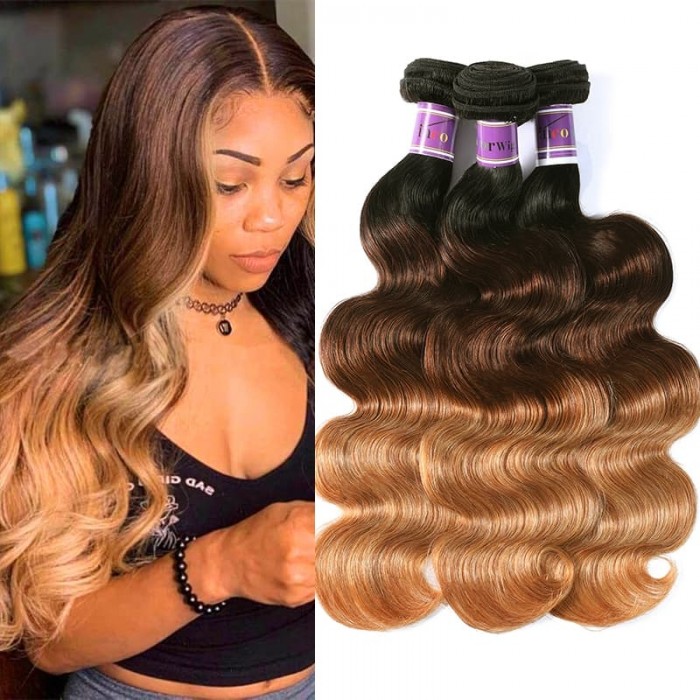 Incolorwig Virgin Brazilian Body Wave Hair Weave  #T1B427 Ombre Human Hair Weave 3 Bundles