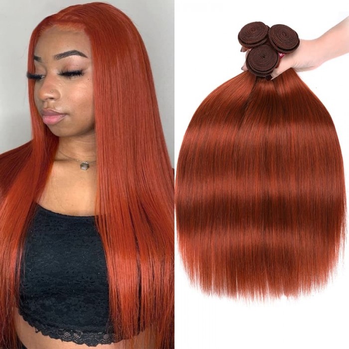 Incolorwig High Quality Ginger Color Peruvian Hair 3 Bundles #350 Ginger Straight Human Hair Weave