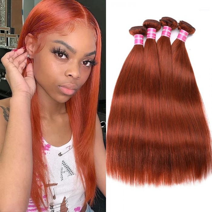 Incolorwig Peruvian 4 Bundles Human Hair Weave #350 Ginger Hair Weave Straight Hair