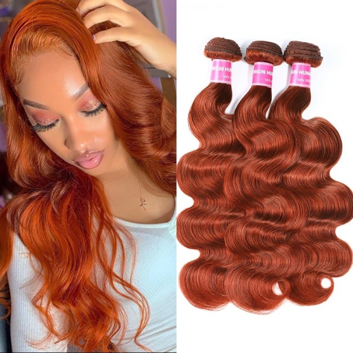 Incolorwig #350 Ginger Weave Body Wave Peruvian Human Hair Weave 3 Bundles Deals