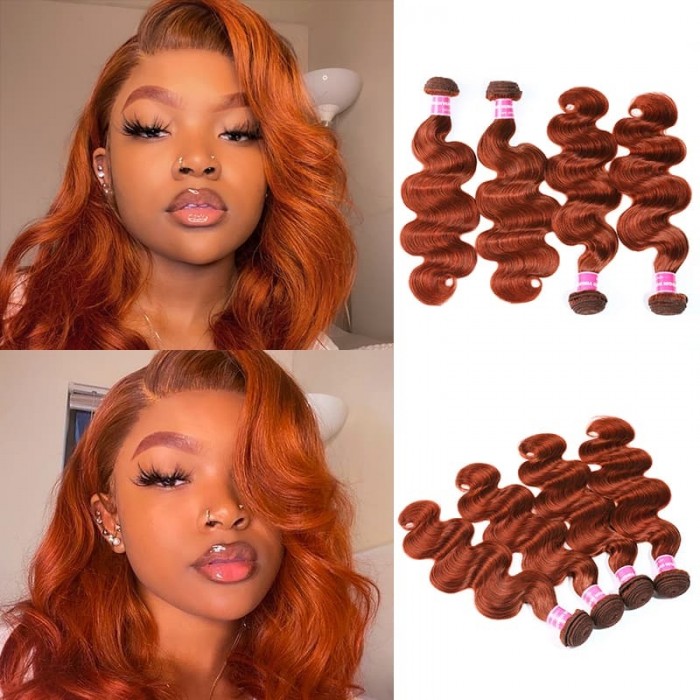 Incolorwig 100% Peruvian Human Hair Pre-colored #350 Color Ginger Weave Body Wave 4 Bundles Weave