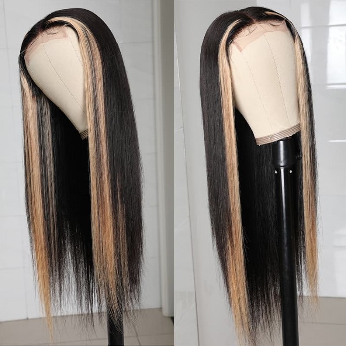 Incolorwig 150% Density Straight Human Hair Wig TL27 Pre Plucked Lace Part Wig Highlight 13x4 Lace Frontal Long Wigs
