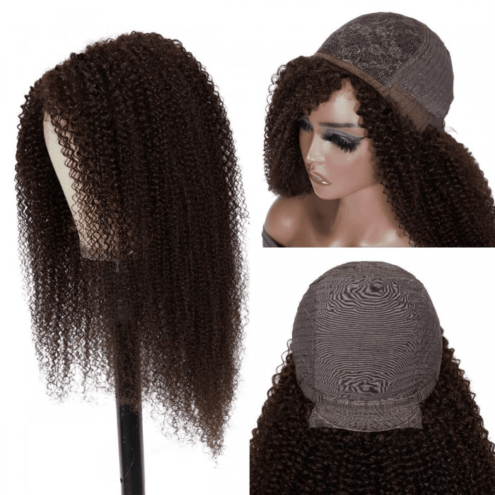 Incolorwig Kinky Curly Glueless Wigs Full Color Human Hair Wigs 150% Density Color #2