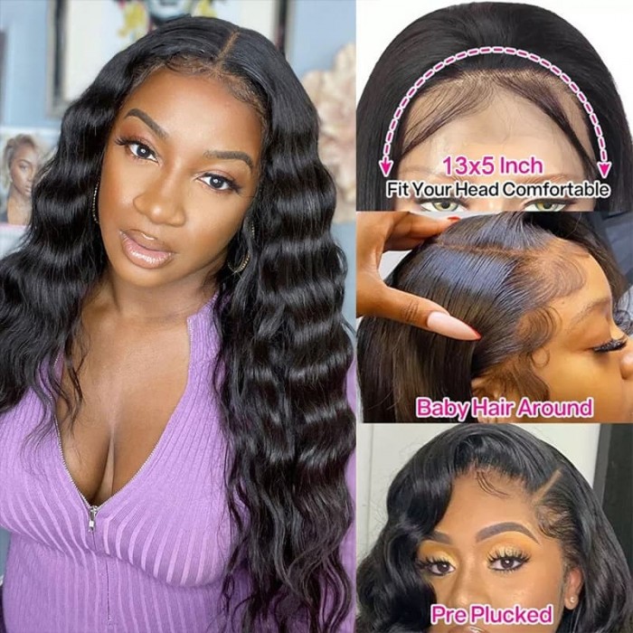 Incolorwig Long Loose Deep Wave T Part Wig 150% Density Natural Black Wigs With Baby Hair