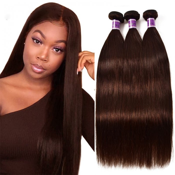 Incolorwig Brazilian 3 Bundles Virgin Human Hair  #2 Dark Brown High Quality Straight Weave