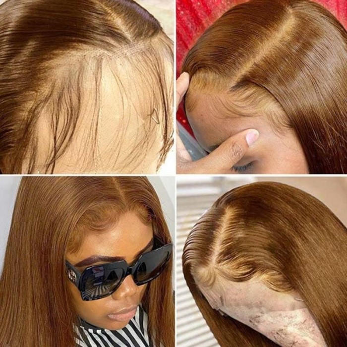 Incolorwig #8 Straight Human Hair 13x4 Lace Front Wig Colored Hair 150% Density Long Wigs