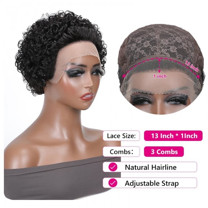 Incolorwig Flash Sale Short Curly Natural Black 13*1 Lace Front Wigs 8 Inch