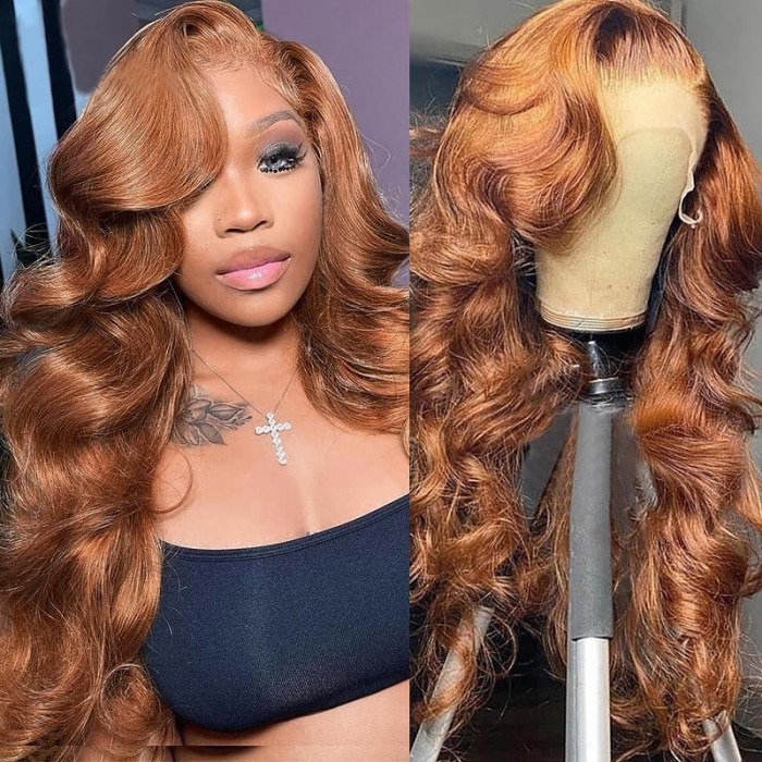 Incolorwig Auburn Brown Loose Wave 13x4 Lace Front Wigs 180% Density Highlight Big Voluminous Curls Long Wig