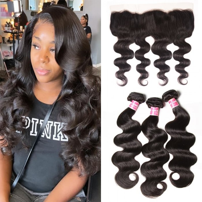 Incolorwig Brazilian Body Wave 13×4 Lace Frontal Closure With 3 Bundles Body Wave Hair