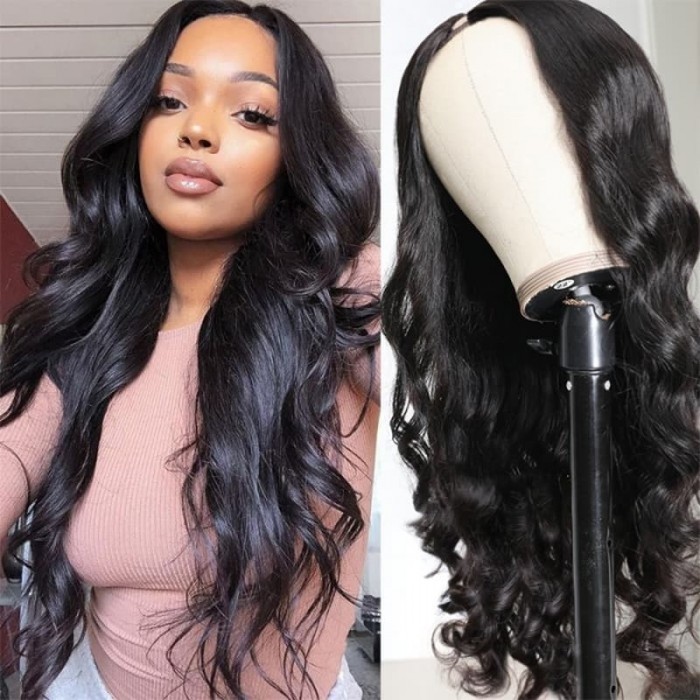 Incolorwig Natural Black Body Wave U Part Wig Fashion Glueless Human Hair Wigs 150% Density Wigs For Women