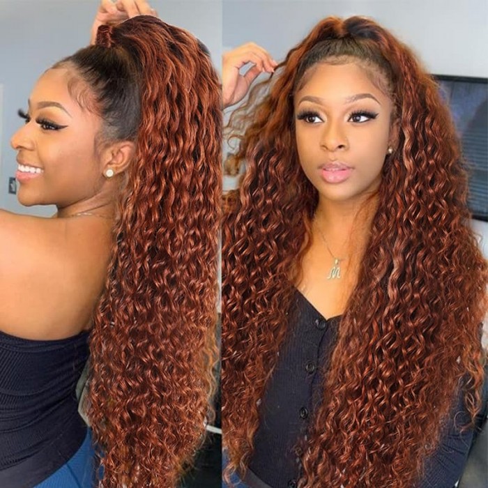Incolorwig Best Human Hair Curly Wigs #T1B30 Ombre Color 13*4 Lace Front Wigs 150% Density
