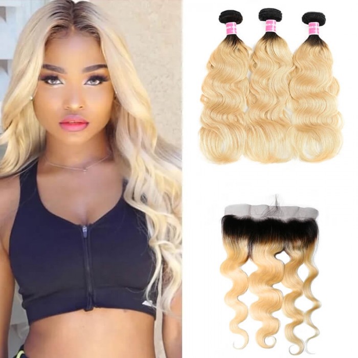 Incolorwig malaysian Human Virgin Hair 3 Bundles With 13*4 Free Part Lace Frontal #T1B613 Body Wave Hair Combination