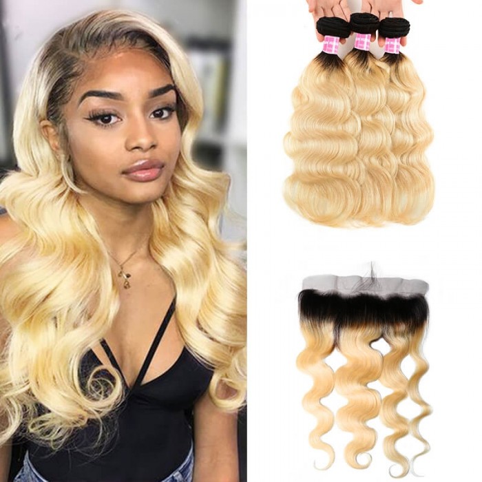 Incolorwig malaysian Human Virgin Hair 3 Bundles With 13*4 Free Part Lace Frontal #T1B613 Body Wave Hair Combination