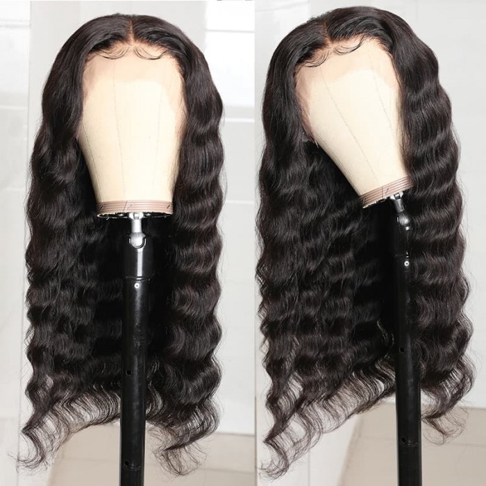 Incolorwig Long Loose Deep Wave T Part Wig 150% Density Natural Black Wigs With Baby Hair